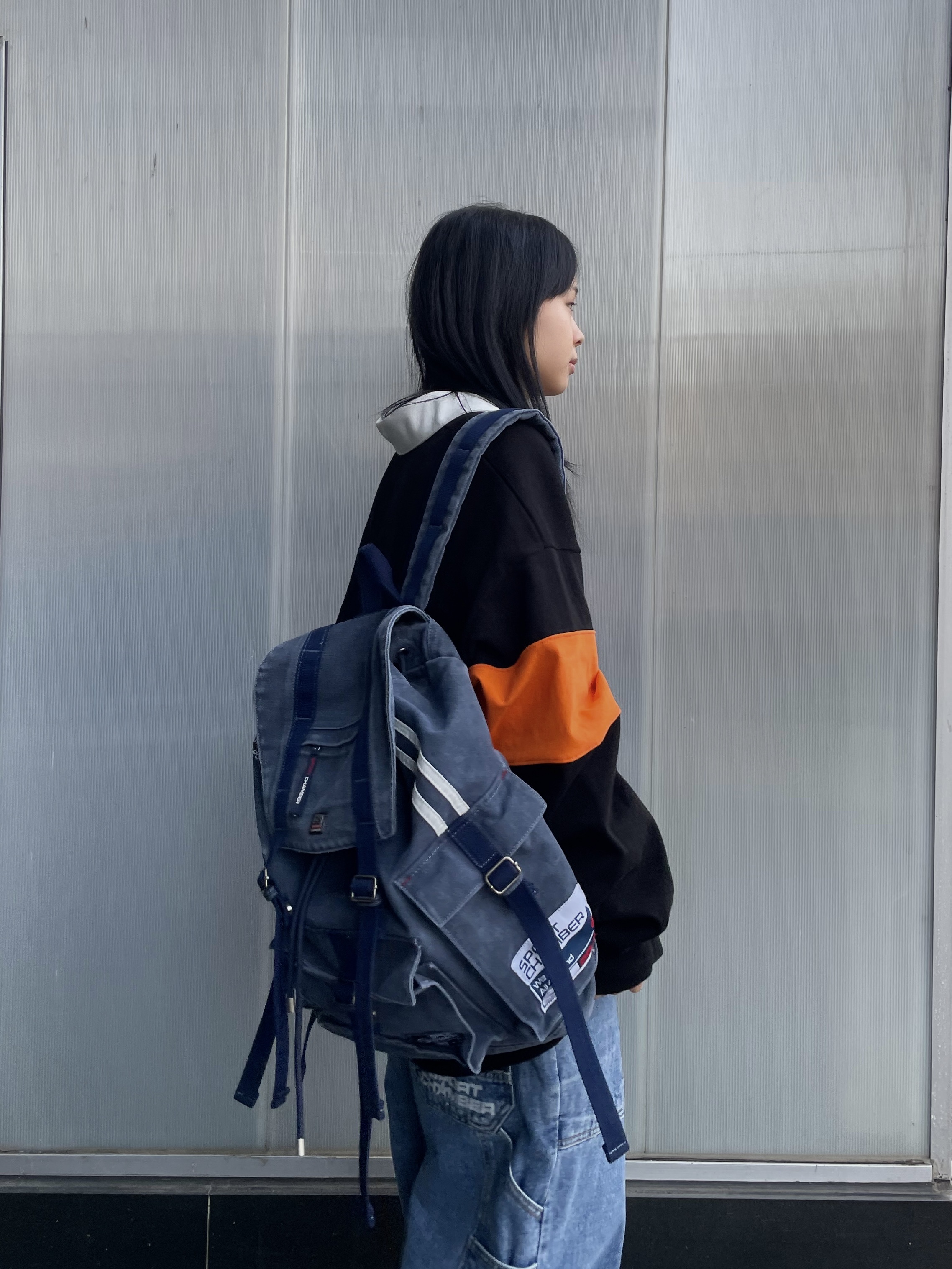 SPORT CHAMBER SC 90's Carpenter Denim Pants Blue, SPORT CHAMBER SC Sporty Rucksack Navy 착용 스타일 - 2