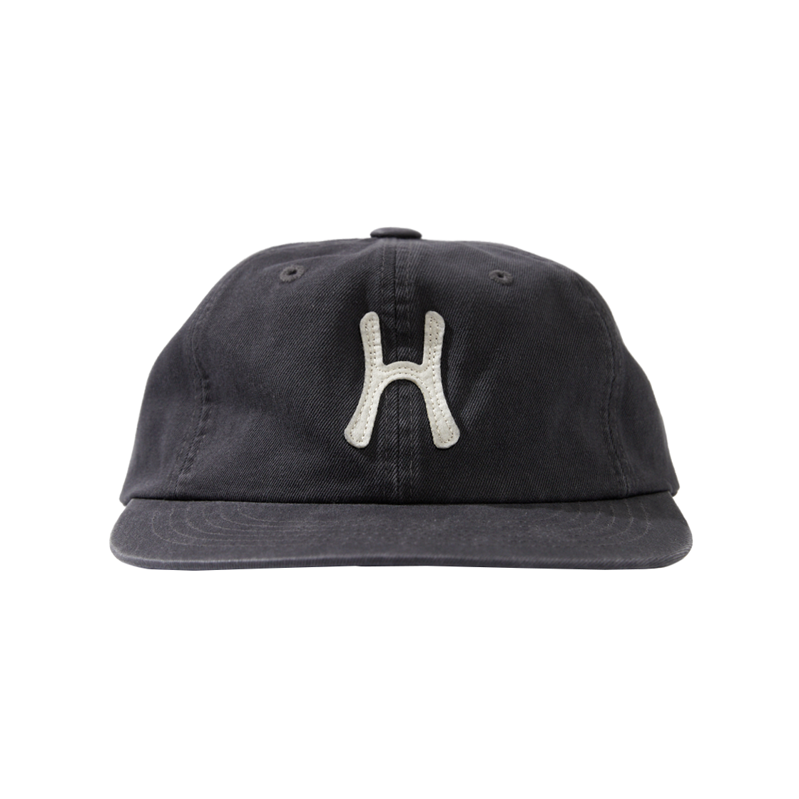 【HELLO SUNRISE】 Washed Doodle Typo Relaxed Fit 6Panel Cap 헬로선라이즈 H 로고 코튼 릴랙스핏 6패널 캡 차콜 | Hello