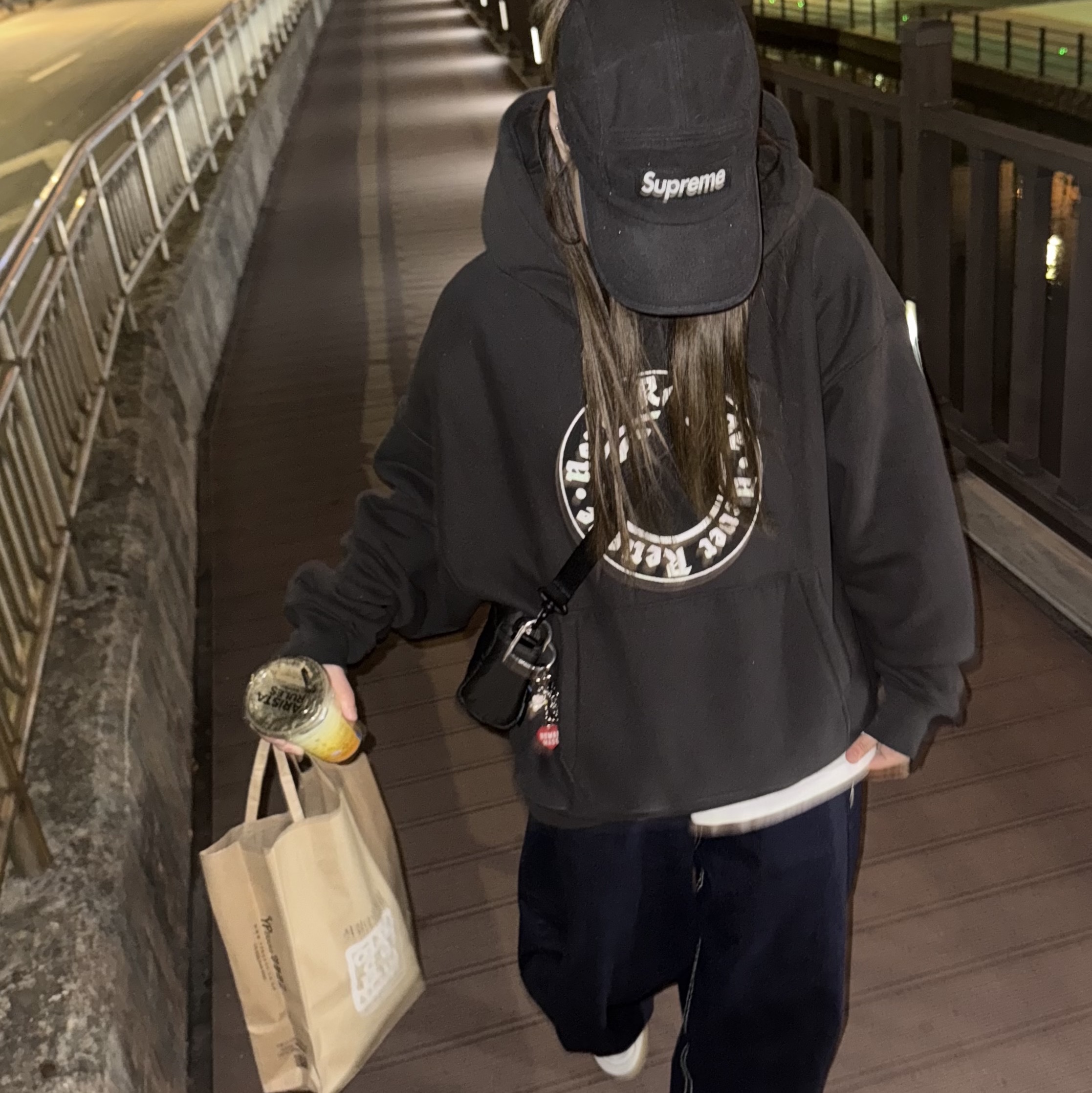 Stussy x Denim Tears Graphic Hoodie Black, Supreme Washed Canvas Camp Cap Black - 24SS 착용 스타일 - 1