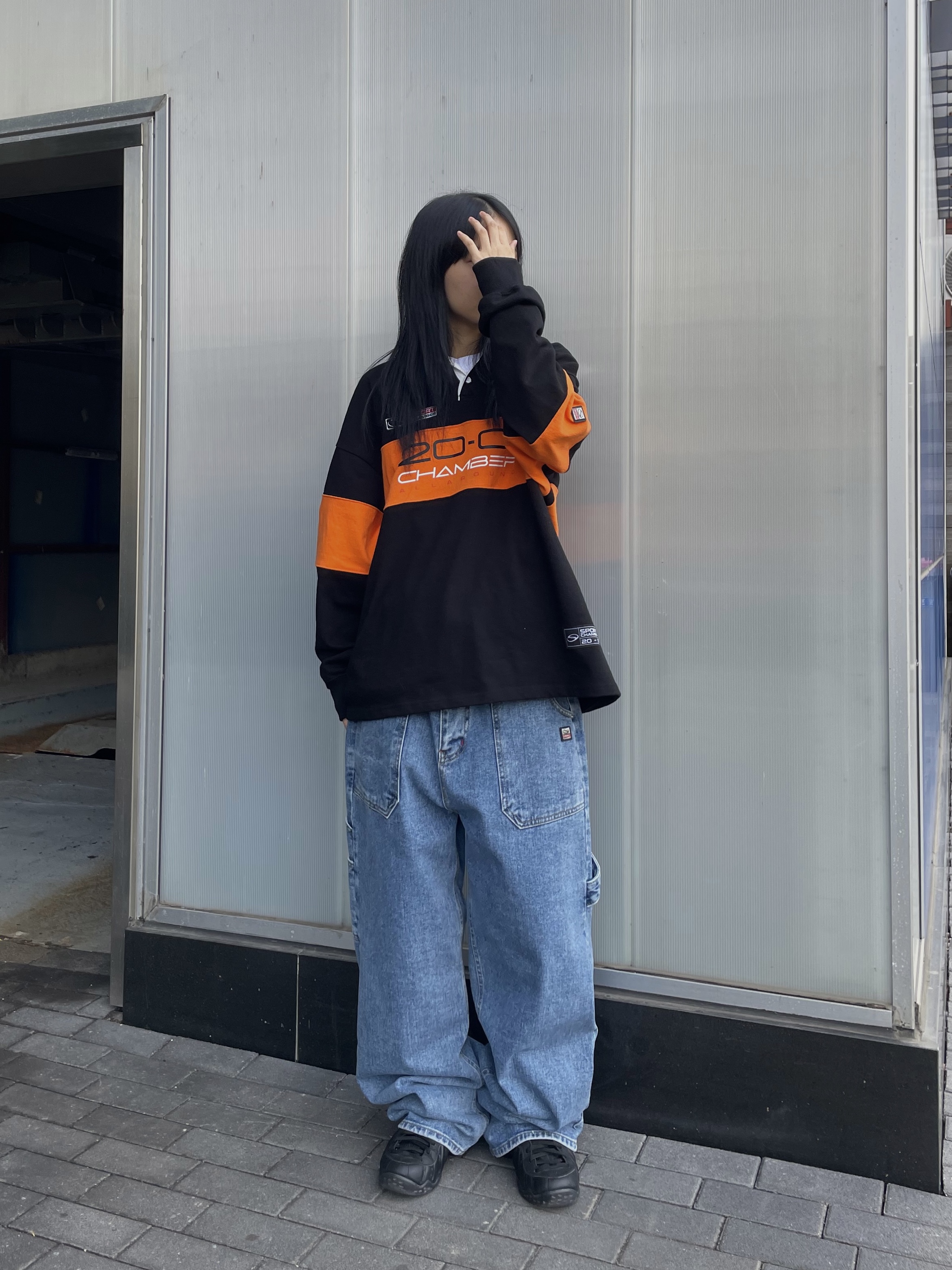 SPORT CHAMBER SC 90's Carpenter Denim Pants Blue, SPORT CHAMBER SC Sporty Rucksack Navy 착용 스타일 - 1