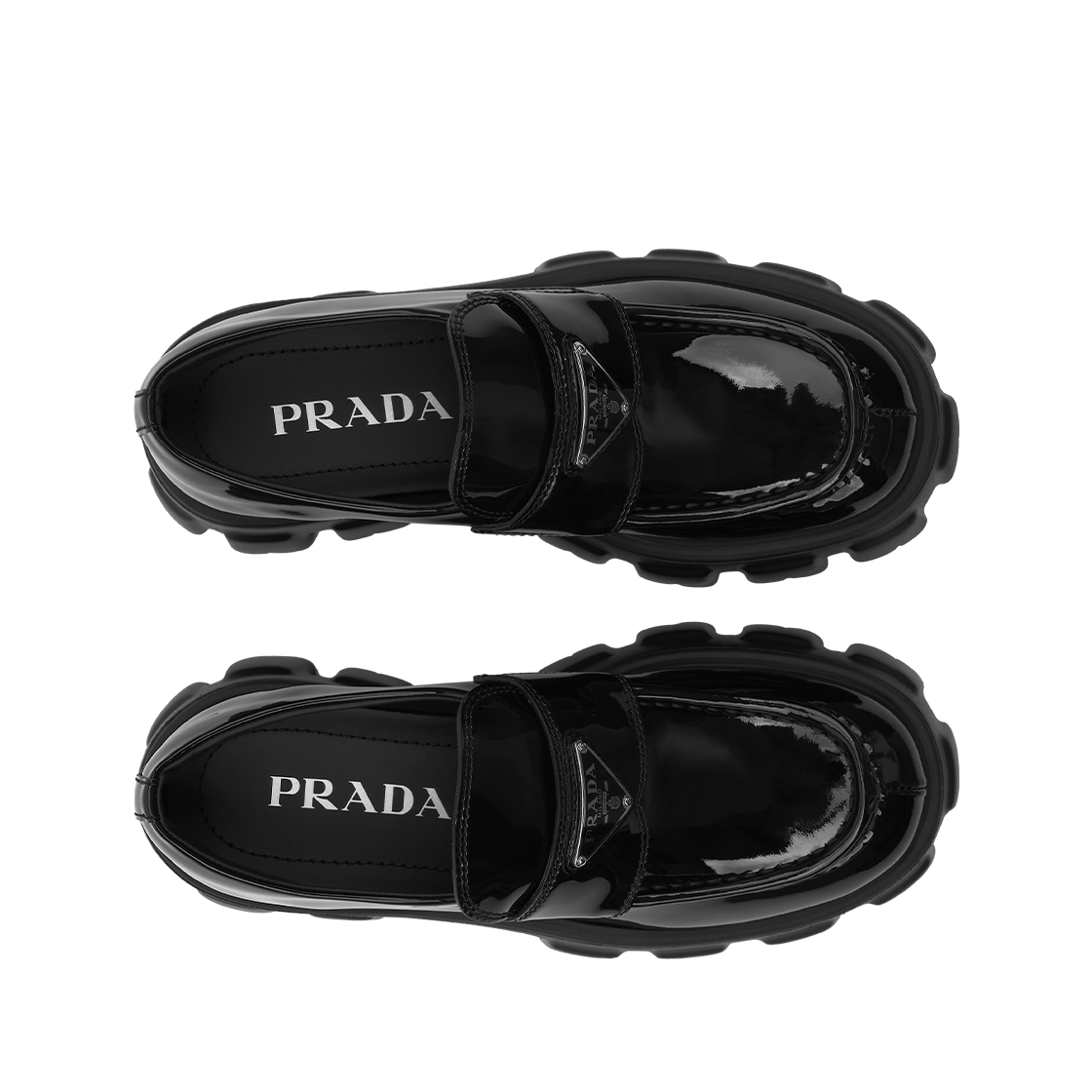 (W) 프라다 모놀리스 페이턴트 레더 로퍼 블랙((W) Prada Monolith Patent Leather Loafers Black) - 5