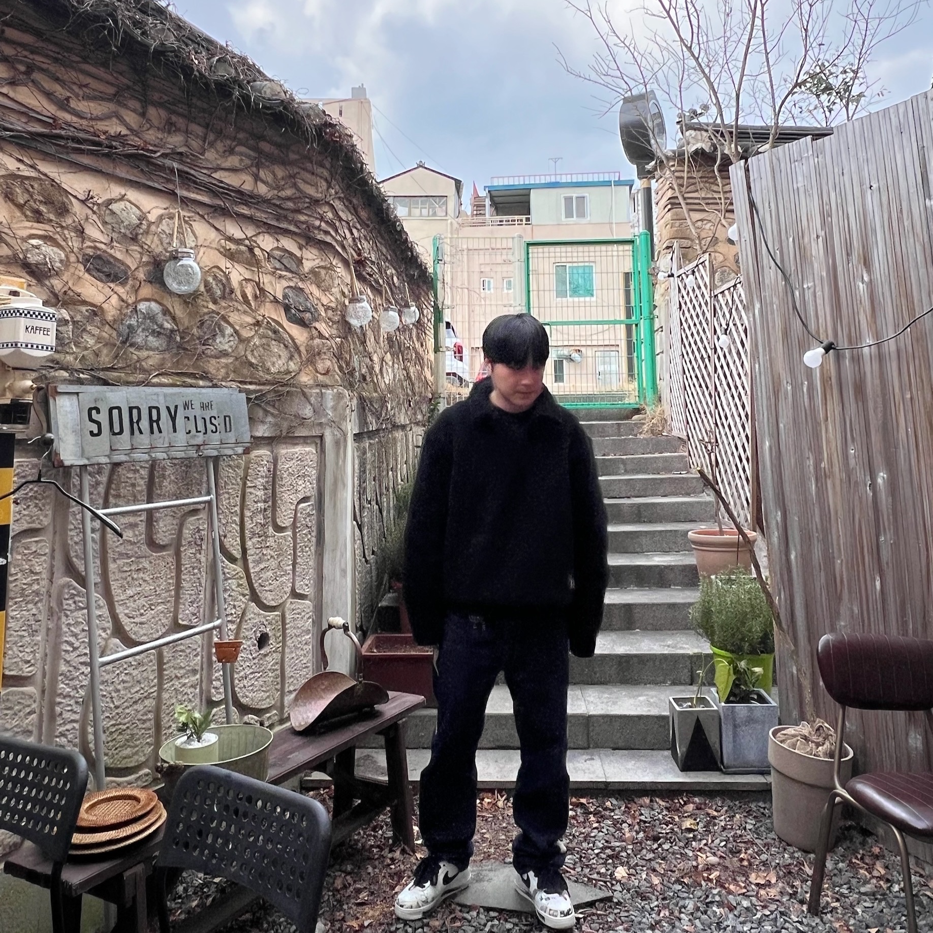 Stussy x Our Legacy Work Shop Runner Fleece Pullover Black, Kapital 12.5 oz. Denim Mexican Tuxedo 5P Okagilly Pants Indigo 착용 스타일 - 3