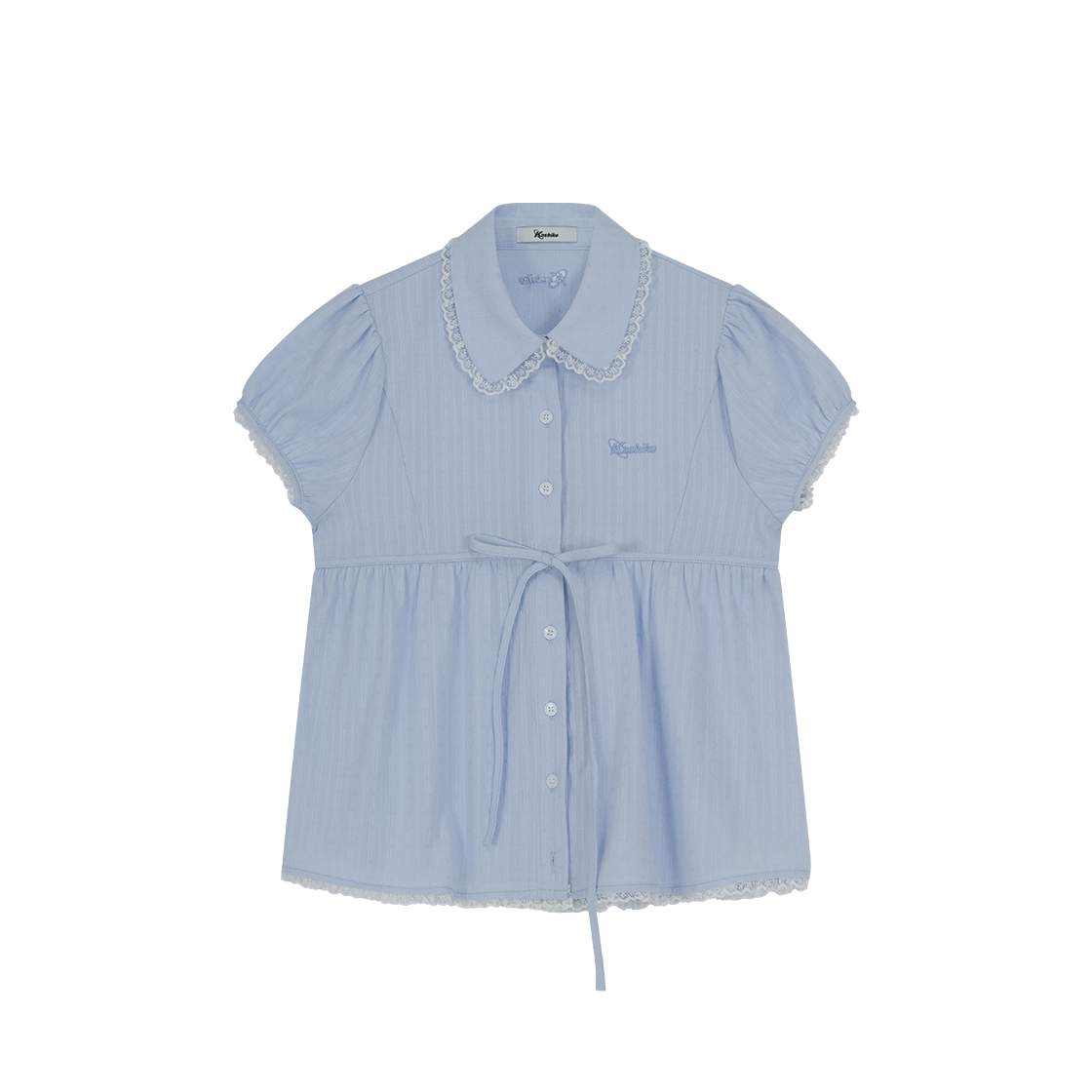 44327 Kashiko Puff Sleeve Lace Shirt Blue