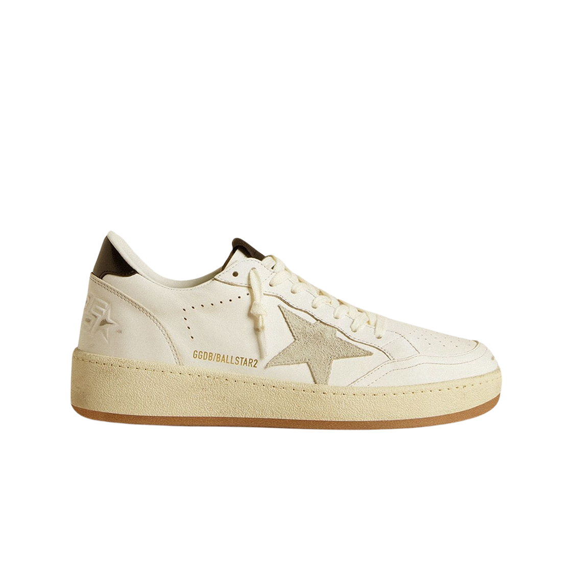 GMF00804-F006970-10220 Golden Goose Ice Grey Suede Star Glossy Black Leather Heel Tab Ball Star White