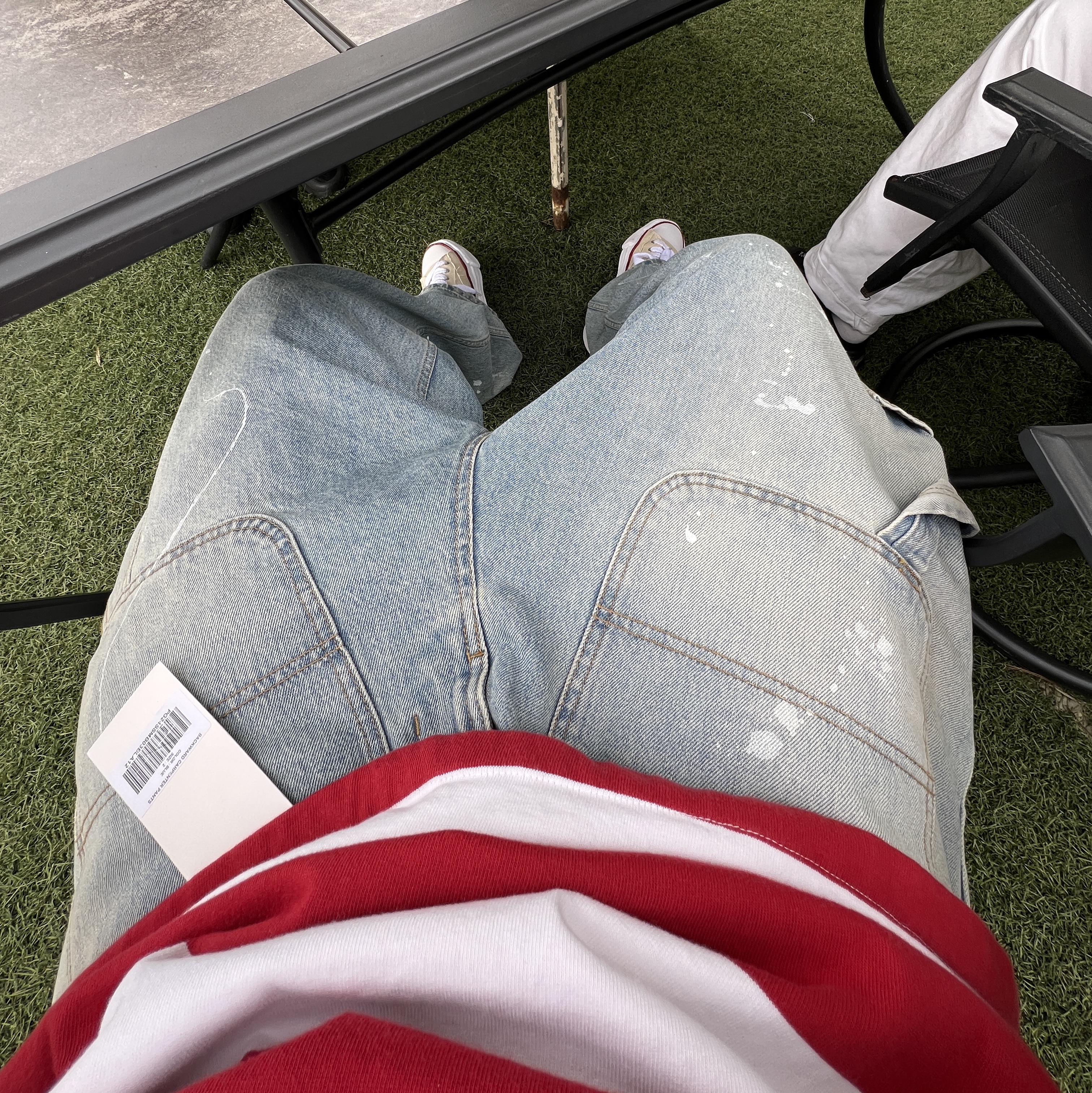 Maison Mihara Yasuhiro Peterson OG Sole Canvas Low-top Sneakers Natural, Project G/R Drawn Back V-Neck Polo Shirts Red 착용 스타일