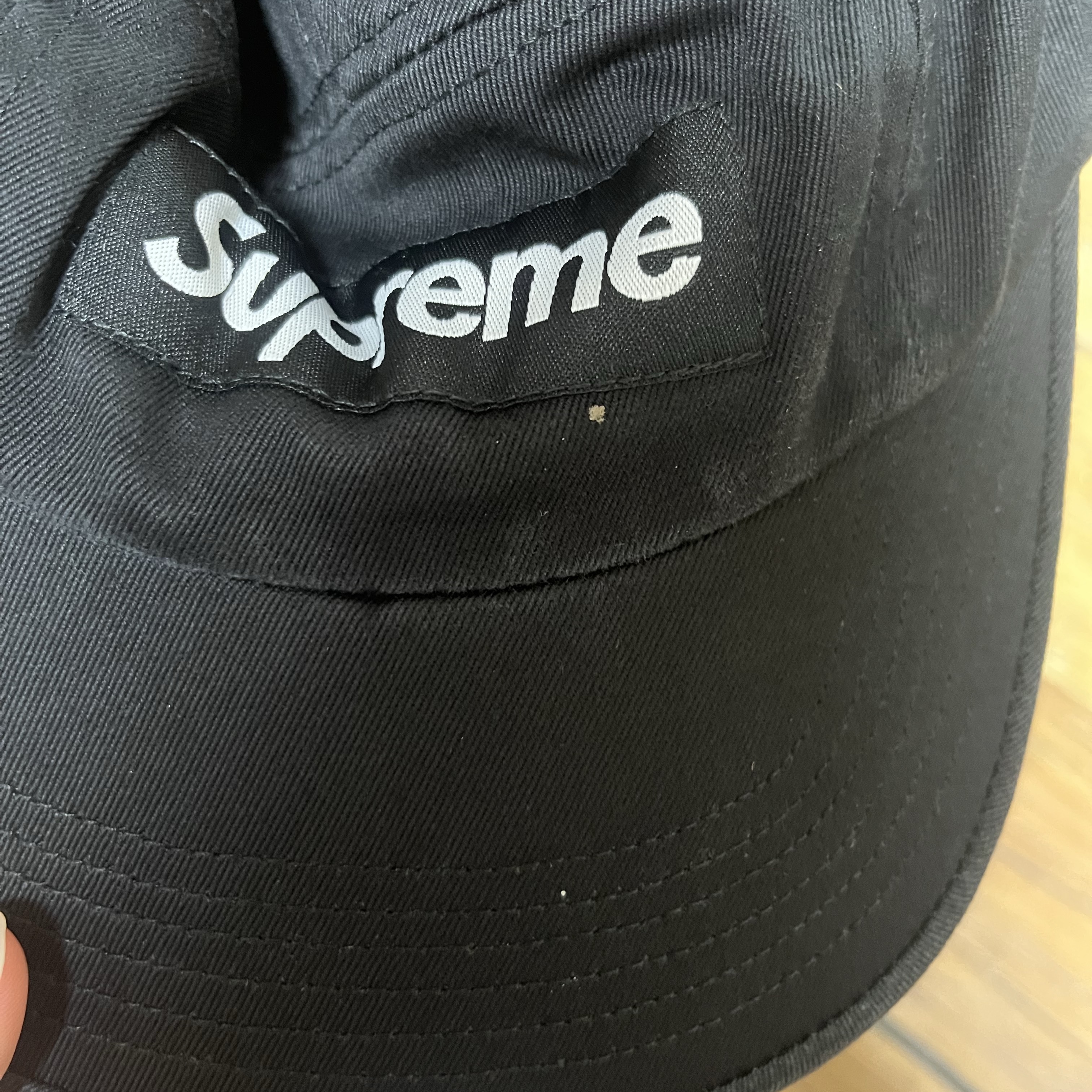 Supreme Washed Chino Twill Camp Cap Black 착용 스타일