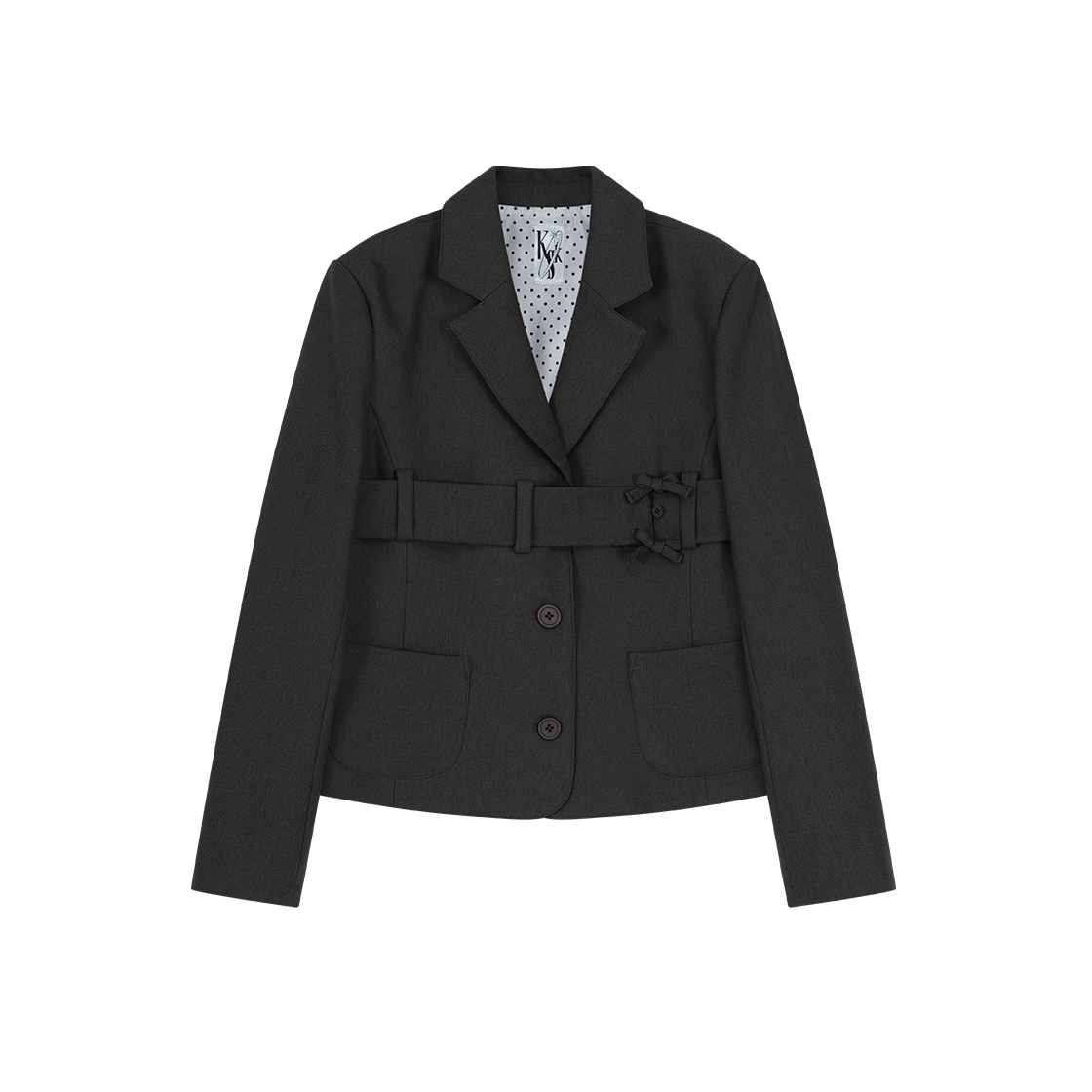 [Kashiko] Ribbon Belted Preppy Jacket /追跡付 카시코 리본 벨티드 프레피 자켓 차콜 | Kashiko | KREAM