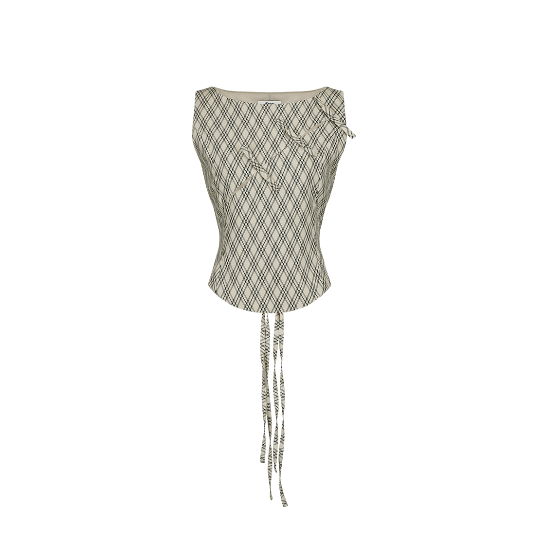44350 Kashiko Ribbon Paneled Sleeveless Checked