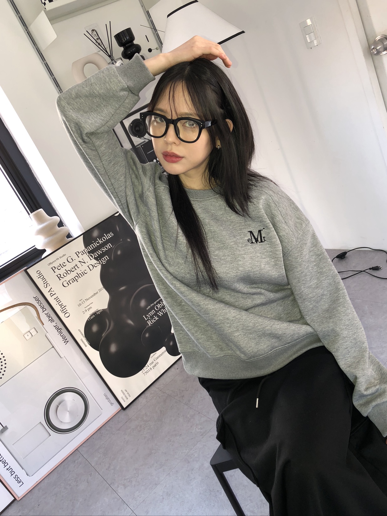MUCNET Signature Logo Point Glasses B Type Black, MUCENT Signature Basic Logo Mtm Gray 착용 스타일