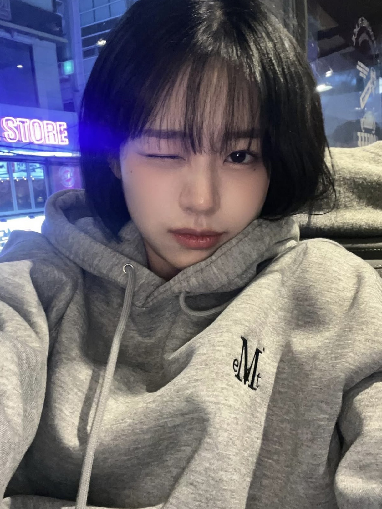Signature Basic Logo Hood T Gray 착용 스타일 - 2