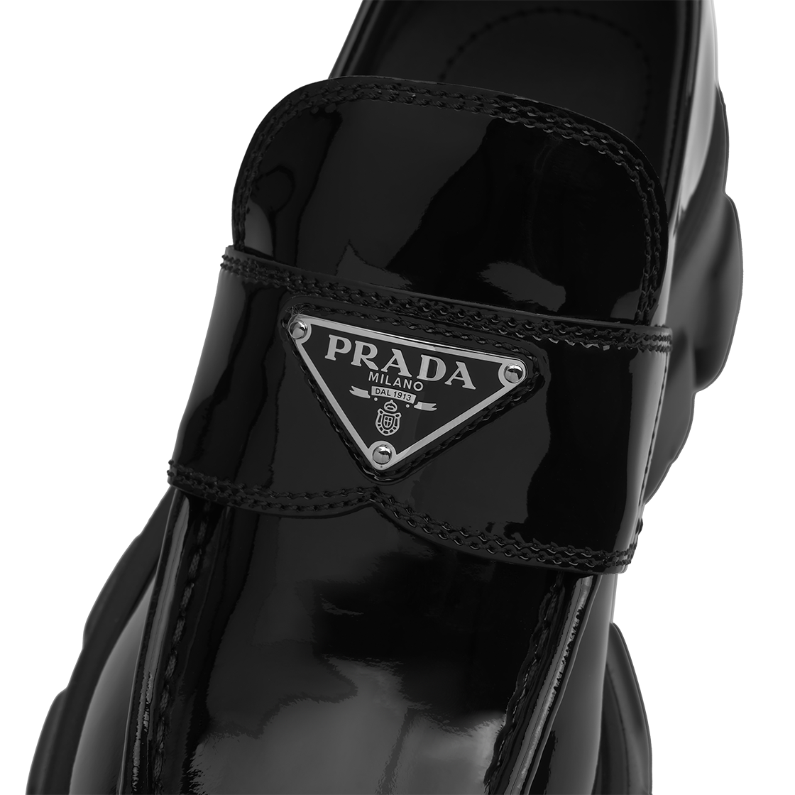(W) 프라다 모놀리스 페이턴트 레더 로퍼 블랙((W) Prada Monolith Patent Leather Loafers Black) - 7