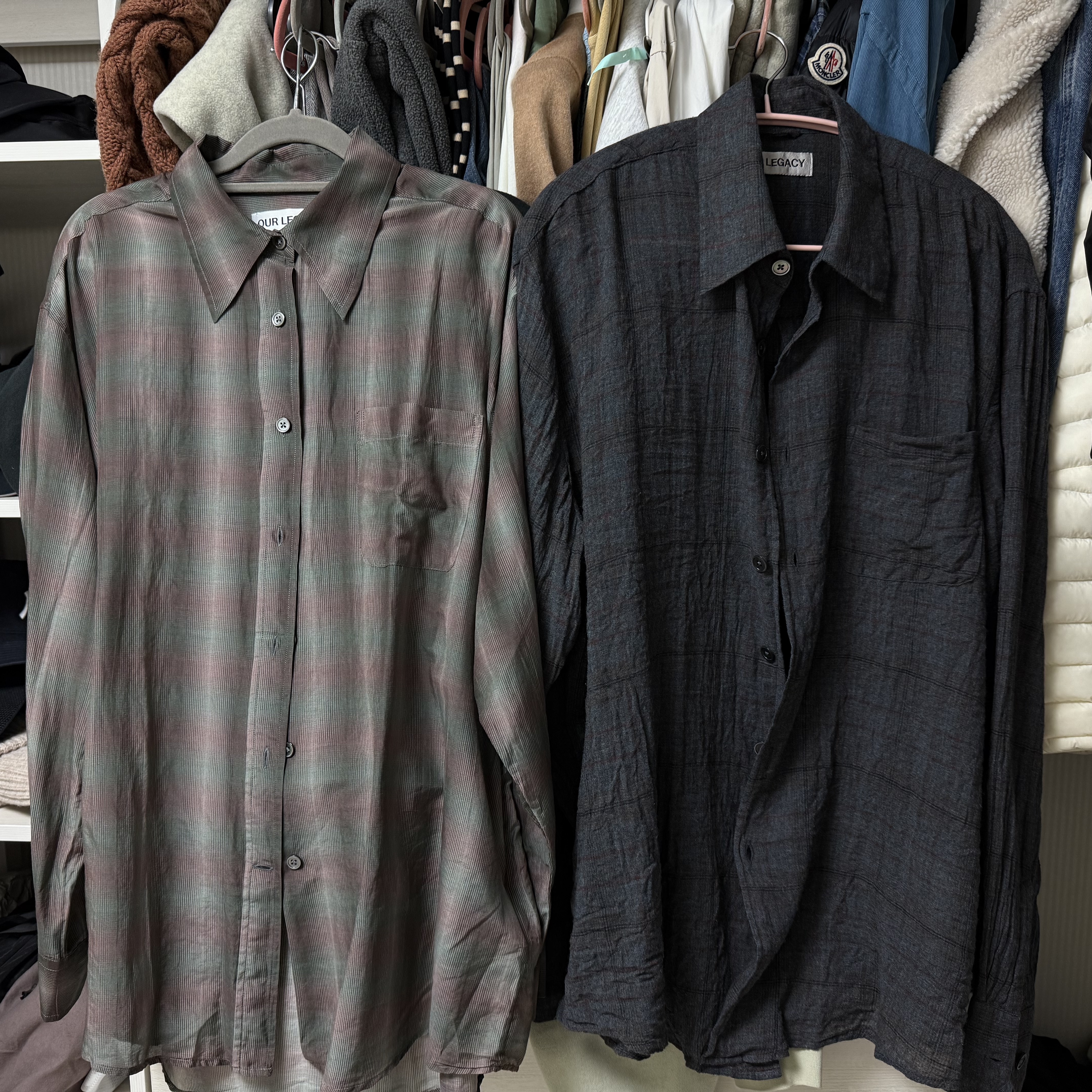 (W) Our Legacy Screen Check Sheer Cotton Silk Favourite Shirt, Our Legacy Above Shirt Bazaar Check Breeze Weave 착용 스타일