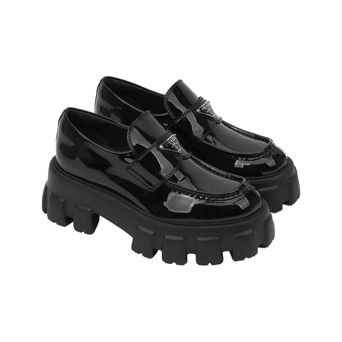 (W) 프라다 모놀리스 페이턴트 레더 로퍼 블랙((W) Prada Monolith Patent Leather Loafers Black) - 4