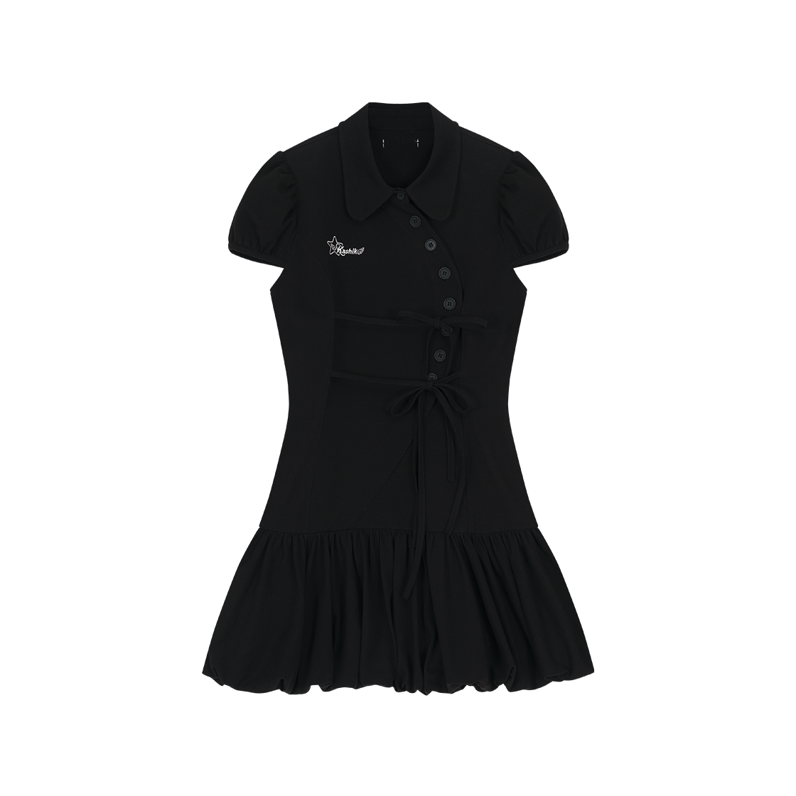 S44519 / S44520 Kashiko Puff Preppy Mini Dress Black