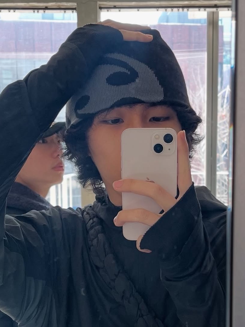 산산기어 로고 비니 블랙 착용 스타일