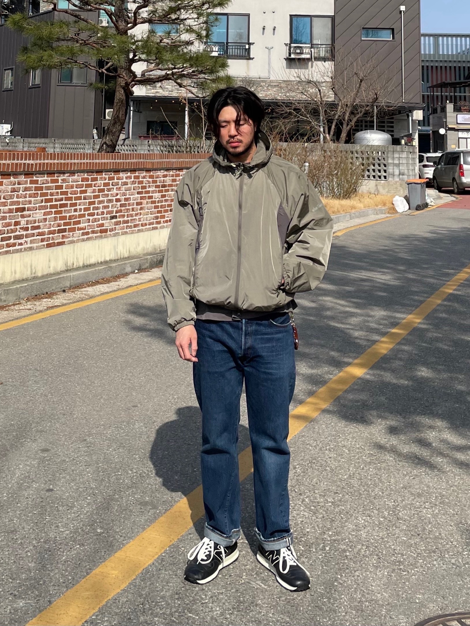 Wildthings Army Jacket Sage Green 착용 스타일 - 1