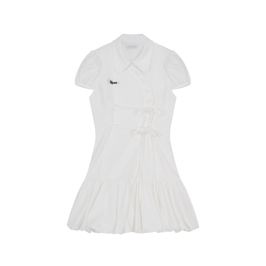 S44517  / S44518 Kashiko Puff Preppy Mini Dress White
