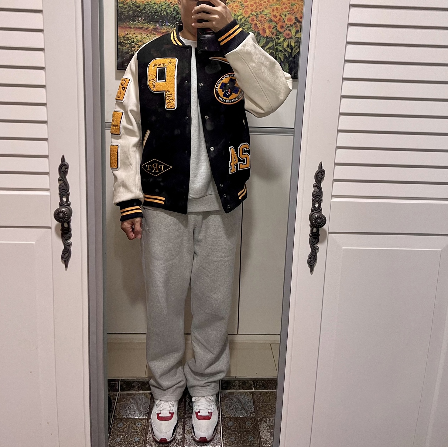 Nike x Patta Varsity Jacket Black Yellow - US/EU 착용 스타일