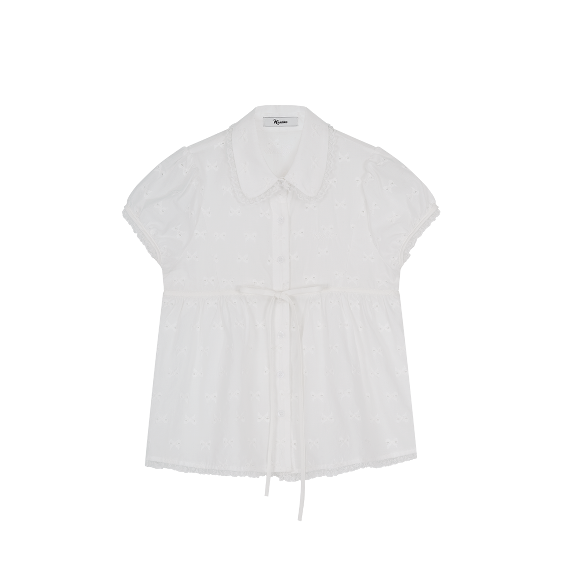 44326 Kashiko Puff Sleeve Lace Shirt White