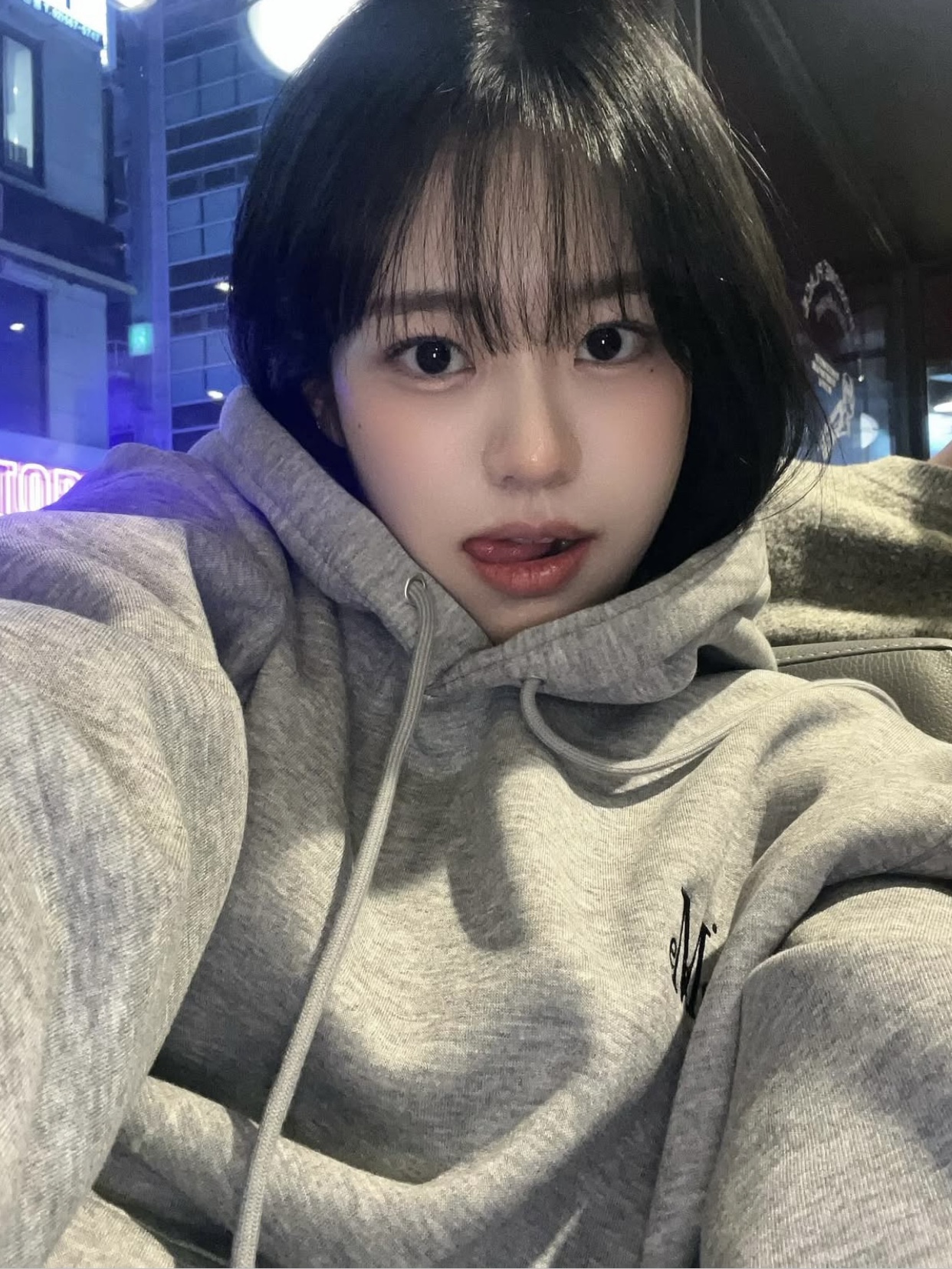 Signature Basic Logo Hood T Gray 착용 스타일 - 3
