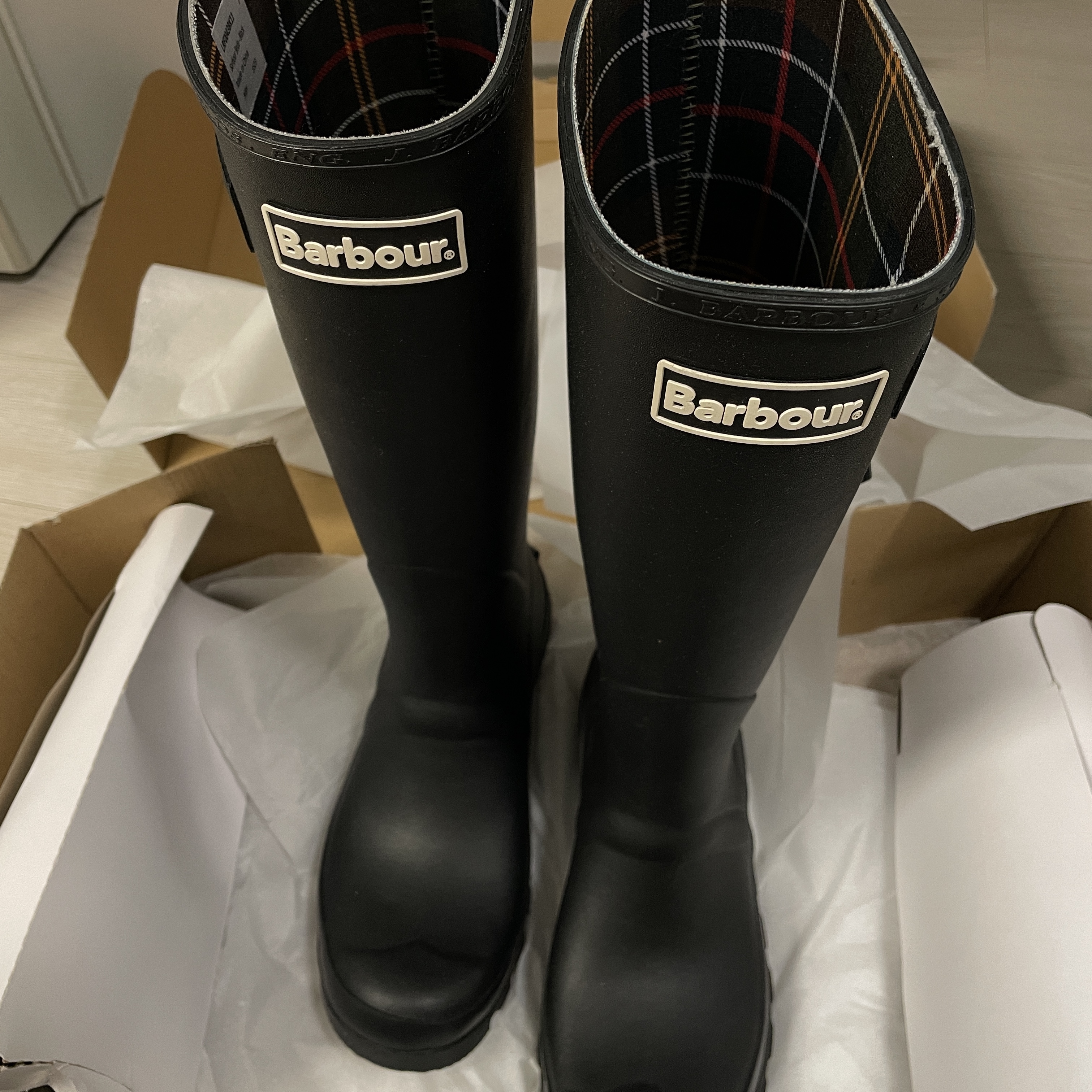 (W) Barbour Bede Wellington Boots Black 착용 스타일