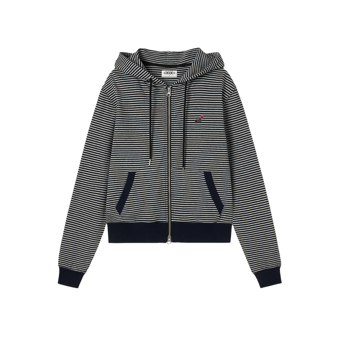 에이이에이이 스트라이프 소문자 후드 집업 블랙