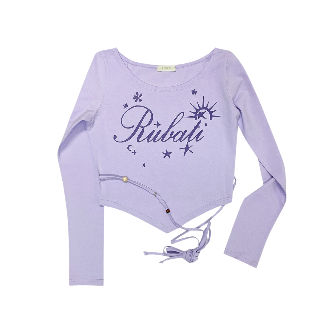 루바티 썬라이즈 와이드넥 스트랩 크롭 롱슬리브 티셔츠 퍼플(Rubati Sunrise Wide Neck Strap Crop Tshirt Purple)