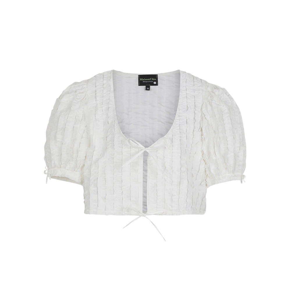 [KREAM 단독] 메종 클레오 우먼 앤 코튼 러플 블라우스 오프 화이트([KREAM 단독] Maison Cleo Women Anne Cotton Ruffled Blouse Off White)