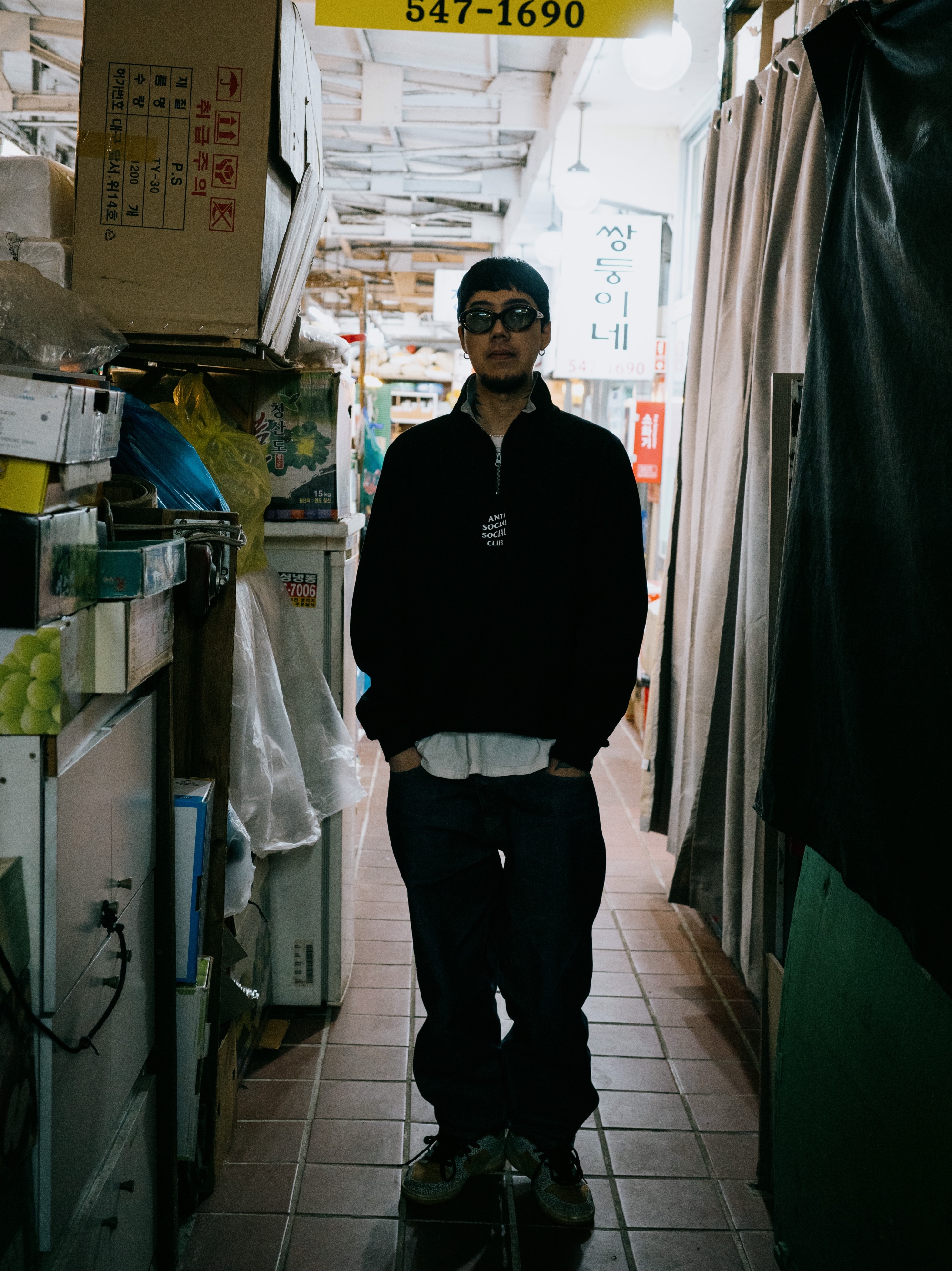 Hakusan Megane Mayfair Model Brown, Anti Social Social Club Half Zip-up Sweatshirts Black 착용 스타일 - 1