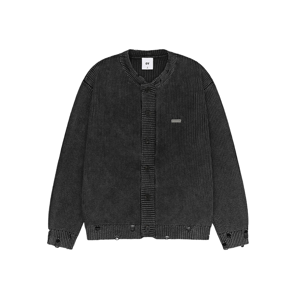 OYBDF1TO105BK OY Distressed Dyed Cardigan Black - 대표 이미지 #1