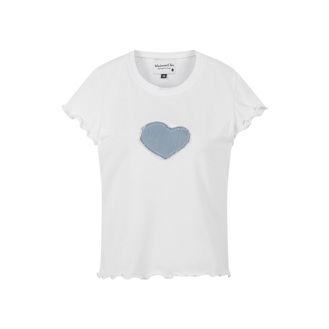 [KREAM 단독] 메종 클레오 우먼 더 티셔츠 위드 더 디스트로이 데님 하트 화이트([KREAM 단독] Maison Cleo Women The T-Shirt With The Destroy Denim Heart White)
