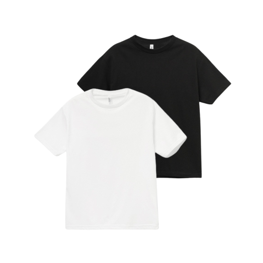 1301 White Black AAA Heavy Cotton 1301 T-Shirt White Black (2Pack)