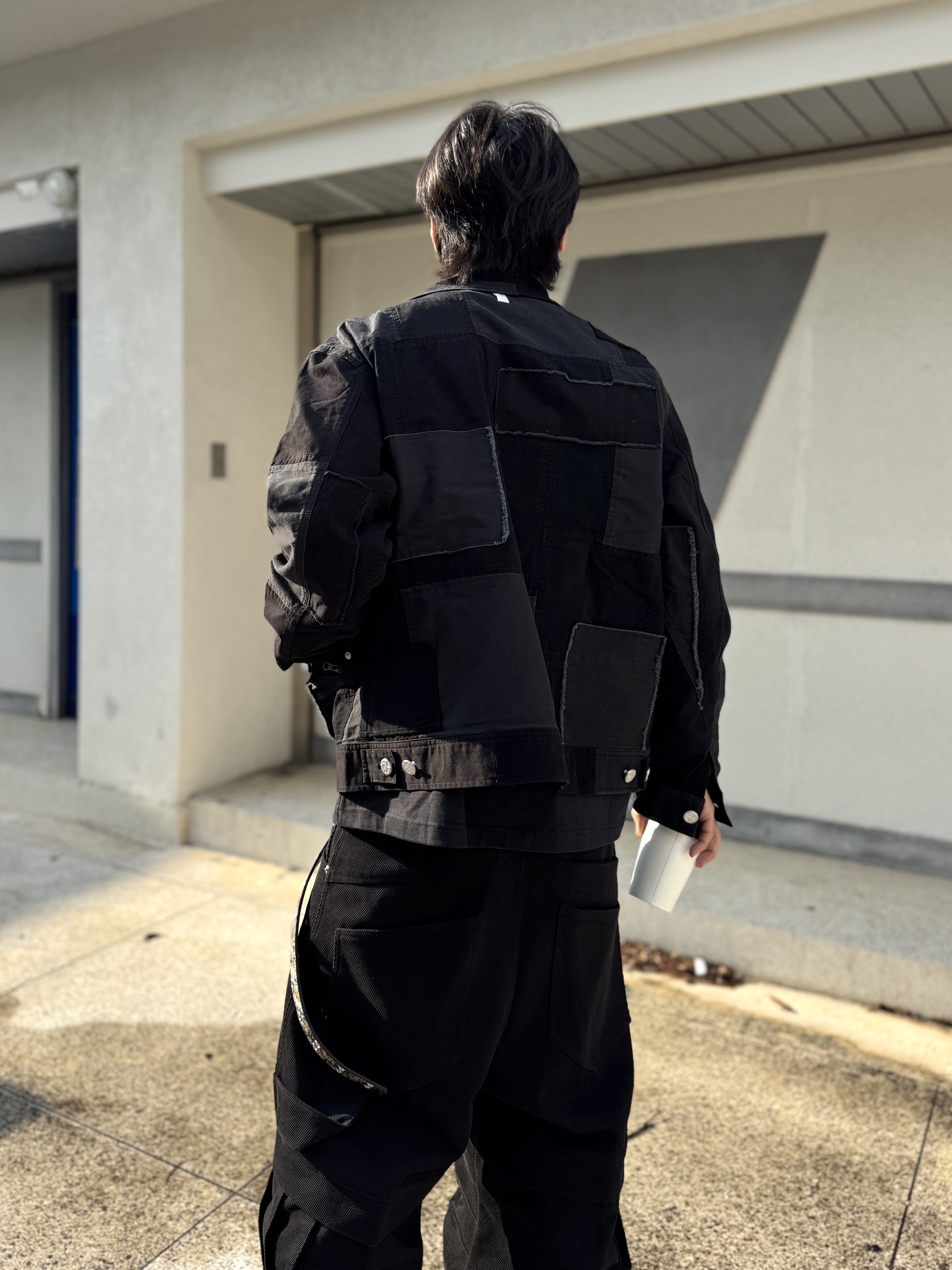 NOMANUAL Multi Panel Work Jacket Washed Black, Gentle Monster x Maison Margiela MM113 Black Clear 착용 스타일 - 8