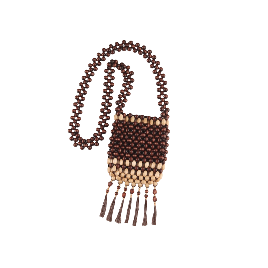 루바티 핸드메이드 태슬 우든 비즈백 브라운(Rubati Wooden Beads Mini Bag Brown)