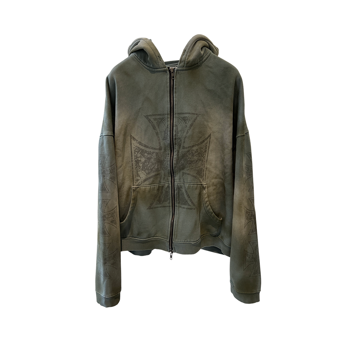 Undermycar】BEHIND VEILS SILENT SAINTS VINTAGE ZIPPED HOODIE Undermycar AGED MULTI PATCH DIRTY MELANGE ZIPPED HOODIE