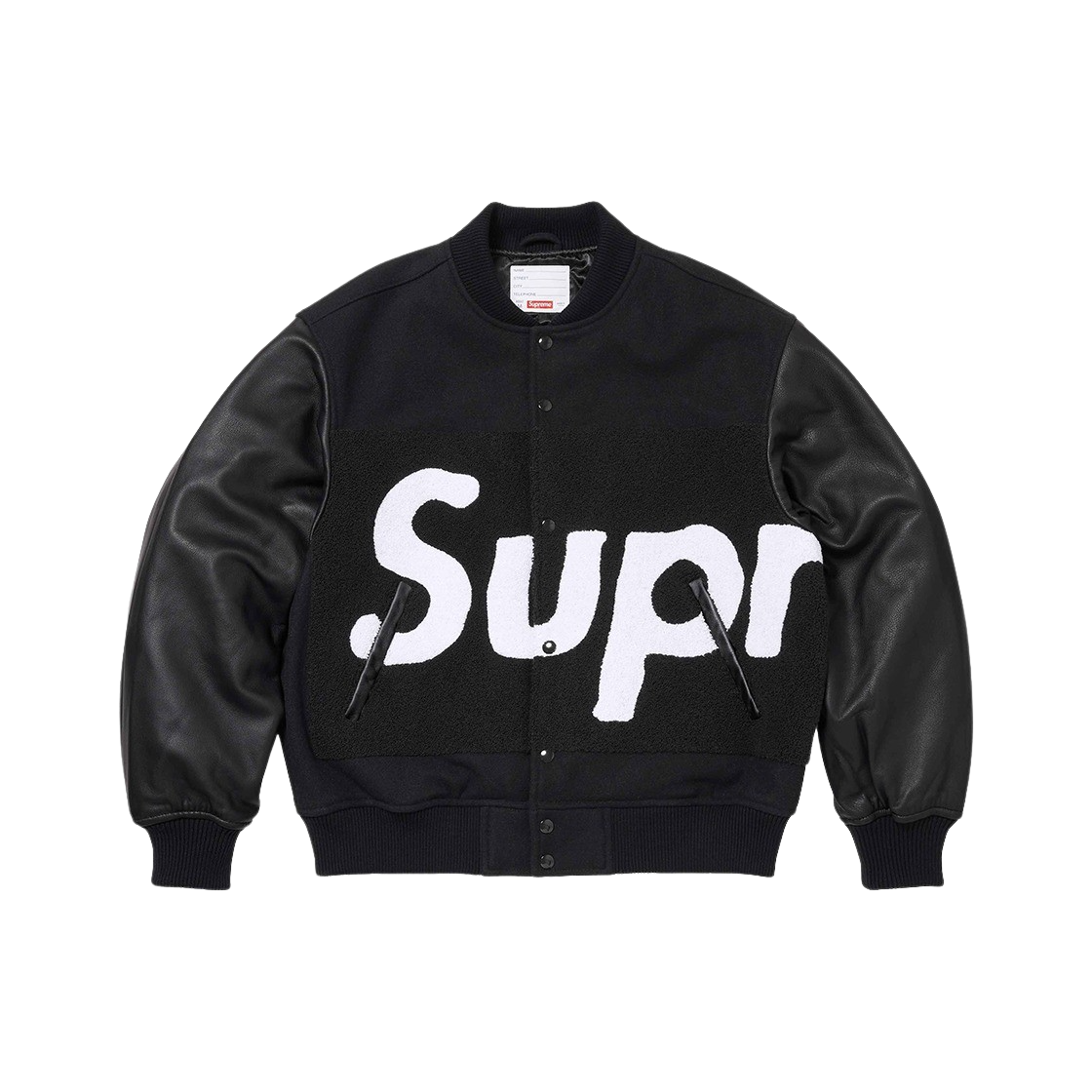 KM4AOTBSP13BK Supreme Big Logo Chenille Varsity Jacket Black - 24SS