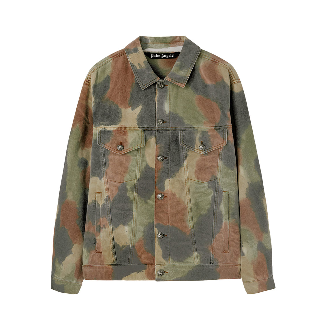 P6BMMA342 Palm Angels Seasonal Camo Denim Jacket Green