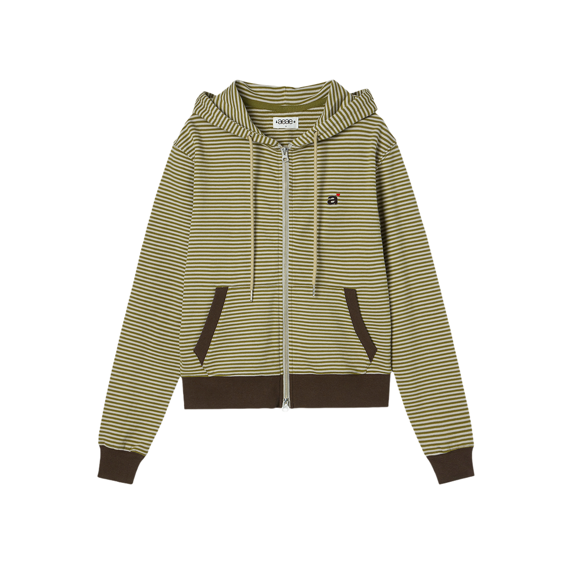 에이이에이이 스트라이프 소문자 후드 집업 카키