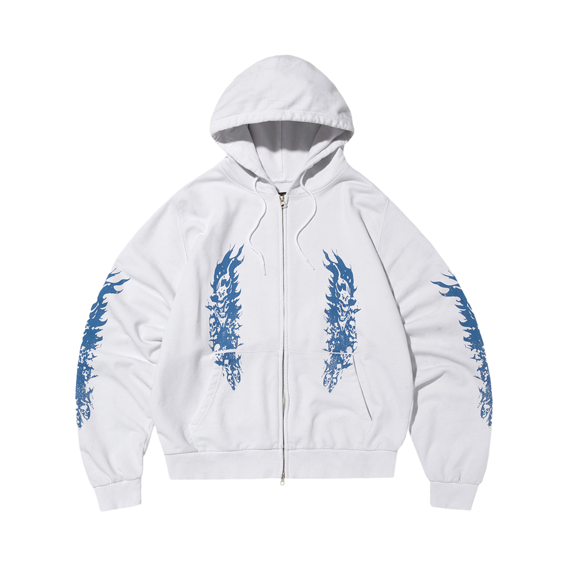 스웨이드 파이어 스컬 후드 집업 화이트(Suade Fire Skull Hood Zip Up White)
