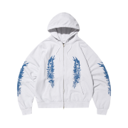 Suade Fire Skull Hood Zip Up White