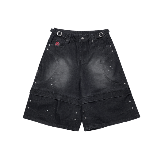 TP0060 Flavorism Incision Bermuda Denim Pants Black