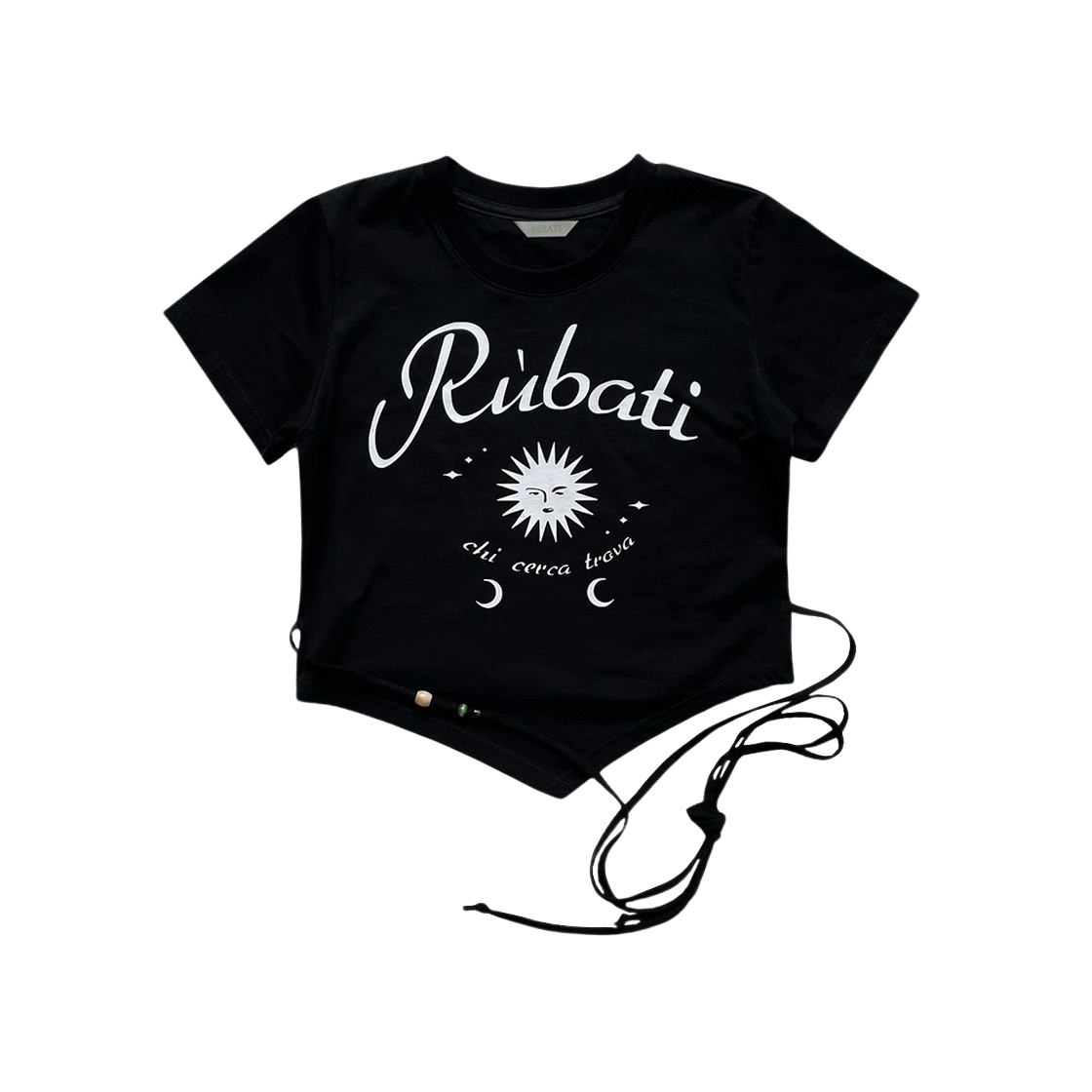 23SS3RDTOP18 Rubati Sun and Moon Strap Crop Tshirt  Black
