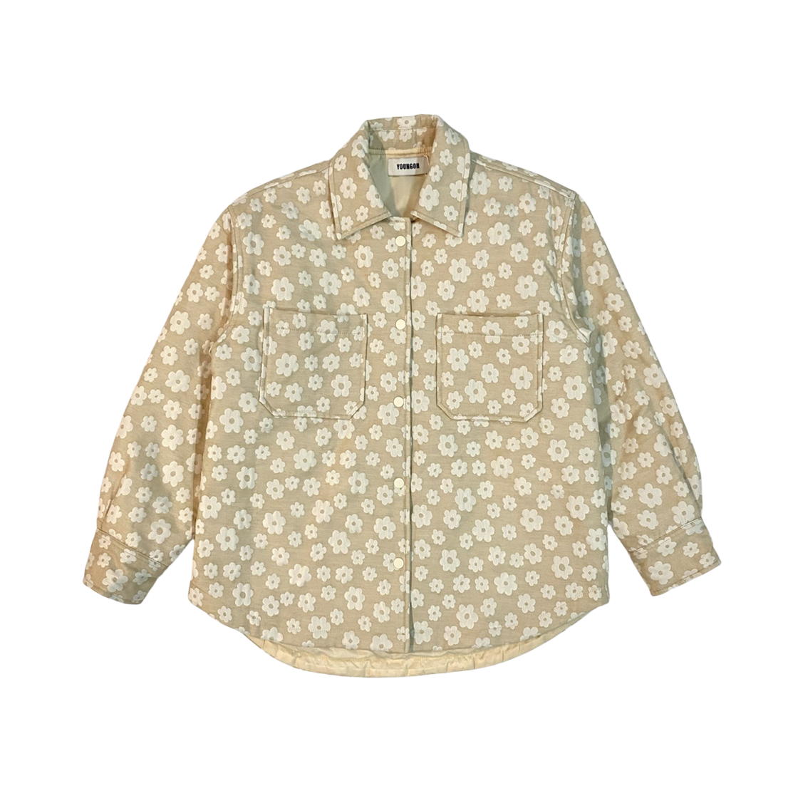 Flower Jacquard Padded Shirt Jacket Beige Youngoh Flower Jacquard Padded Shirt Jacket Beige