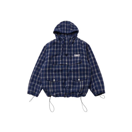 11251 The Museum Visitor Leather Elbow Patch Check Anorak Navy
