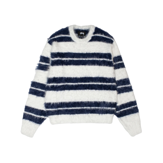 Stussy Hairy Stripe Crew Sweater Ivory Navy