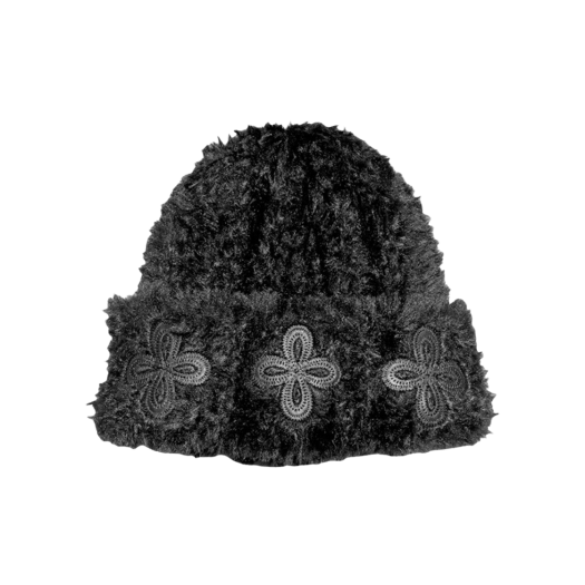 New-1020169 Surgery Leather Patch Fur Beanie Black