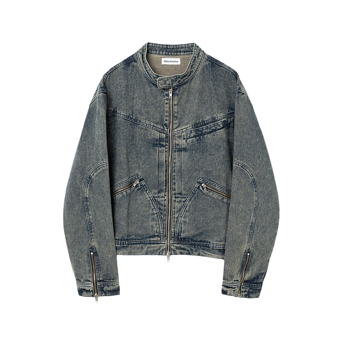 밀로 아카이브 데님 바이커 자켓 오일 블루