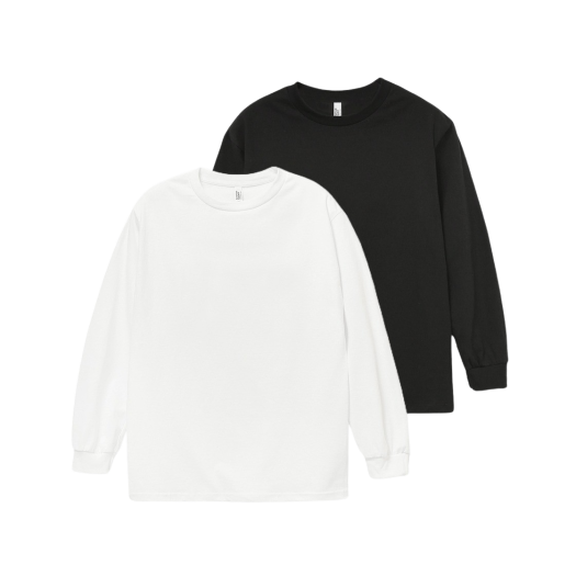 1304 White Black AAA Heavy Cotton 1304 Long Sleeve T-Shirt White Black (2Pack)