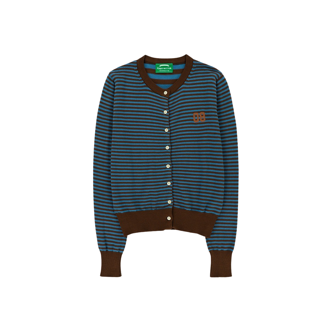 P00000RT Greenbutter Women Washable Stripe Cotton Cardigan Brown - 대표 이미지 #1