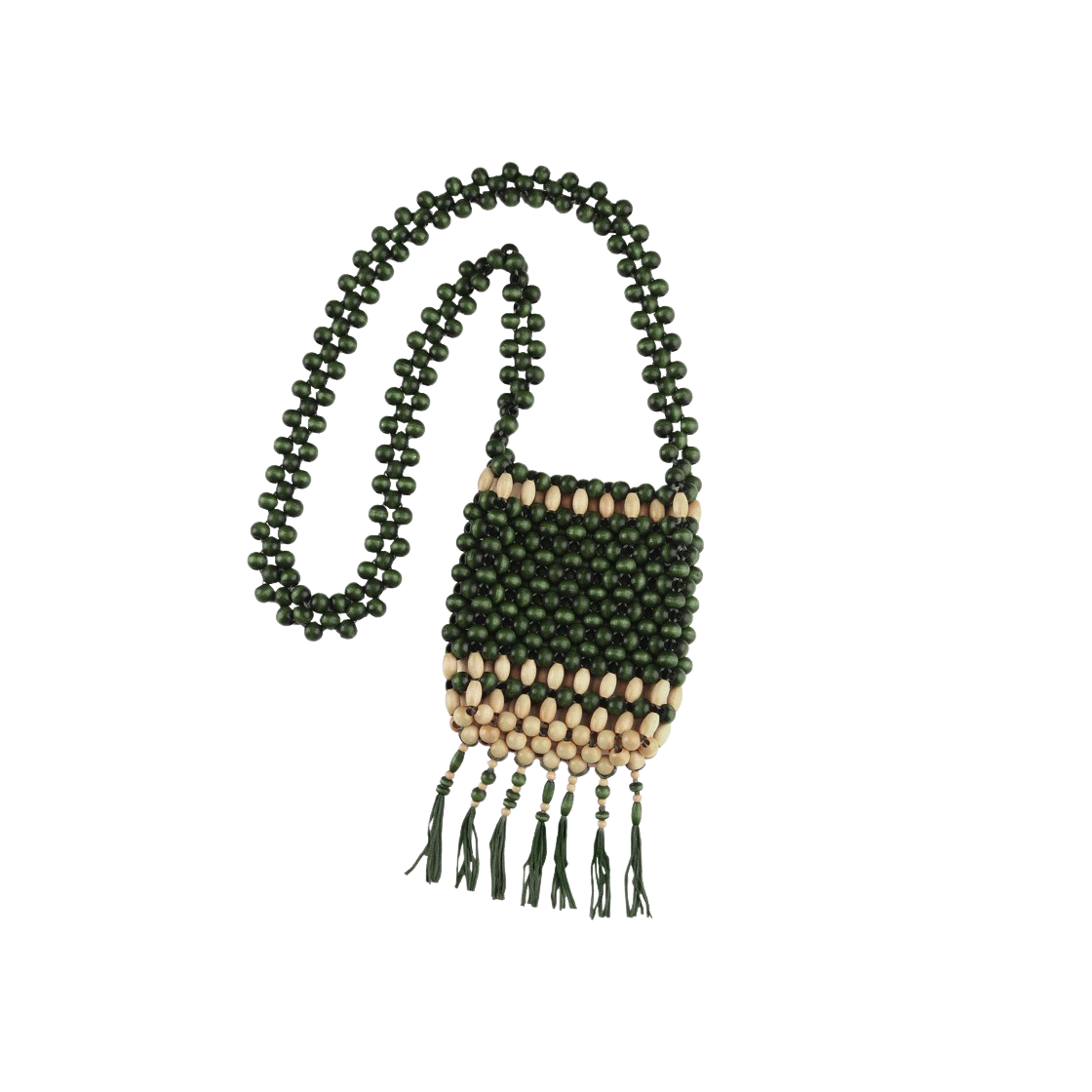 루바티 핸드메이드 태슬 우든 비즈백 그린(Rubati Wooden Beads Mini Bag Green)